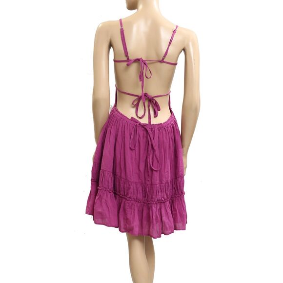 Free People Free -est Taking Sides Mini Dress Open Back Tiered Ruffle M 283483 - Picture 7 of 9